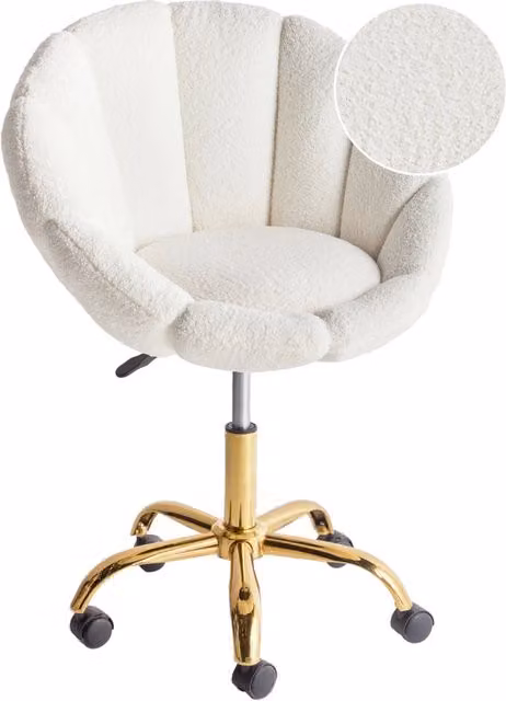 Elegante sedia da ufficio girevole in tessuto bouclè bianco con base regolabile in altezza Design moderno Home Office