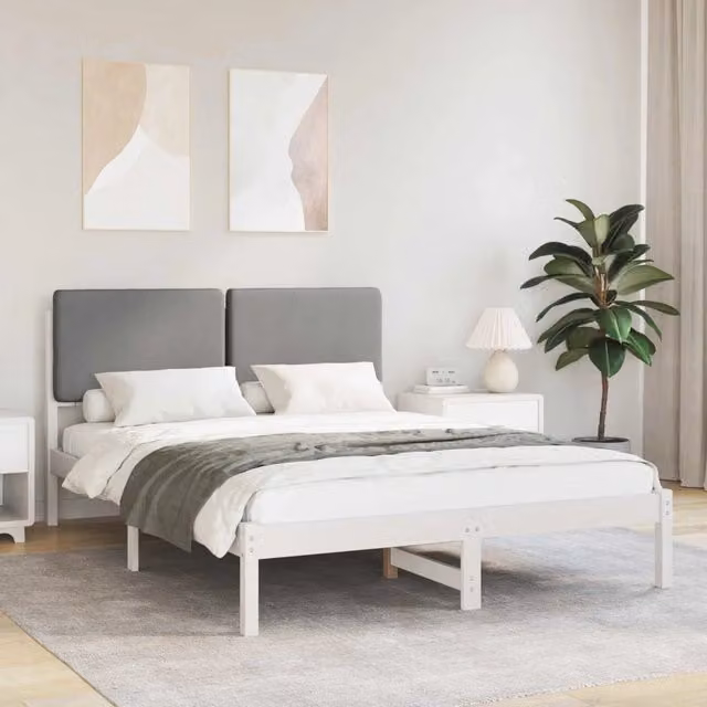 Letto con Testiera Rivestita-Struttura Letto con Testiera Grigio chiaro 140 x 200 cm 109999