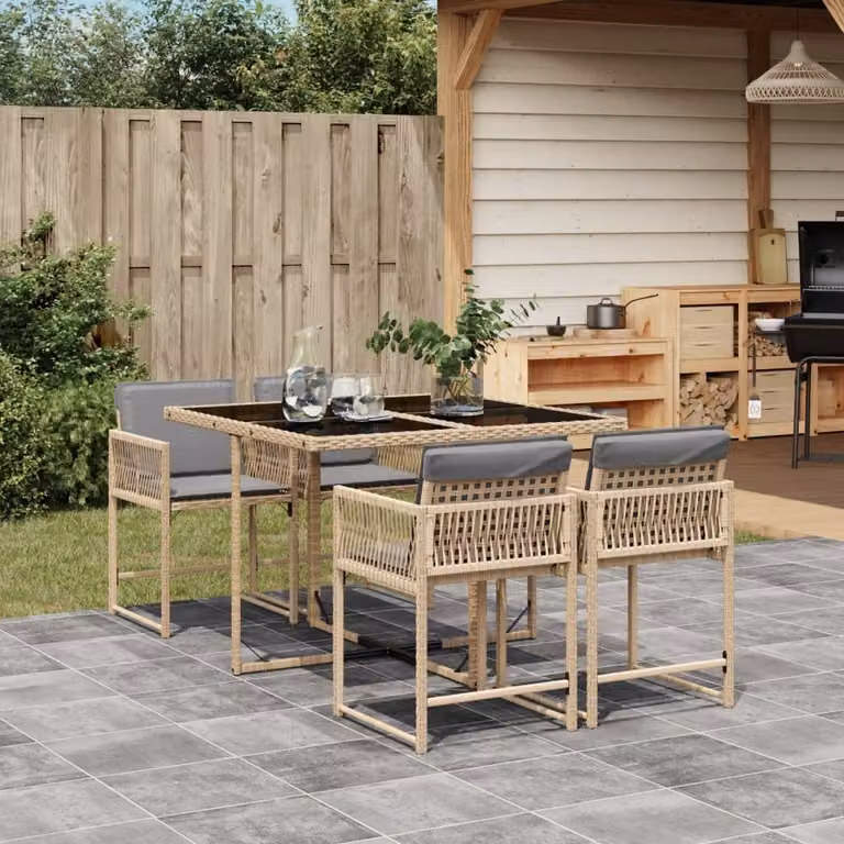 Maison Exclusive - Set Pranzo da Giardino 5 pz con Cuscini Beige Misto Polyrattan
