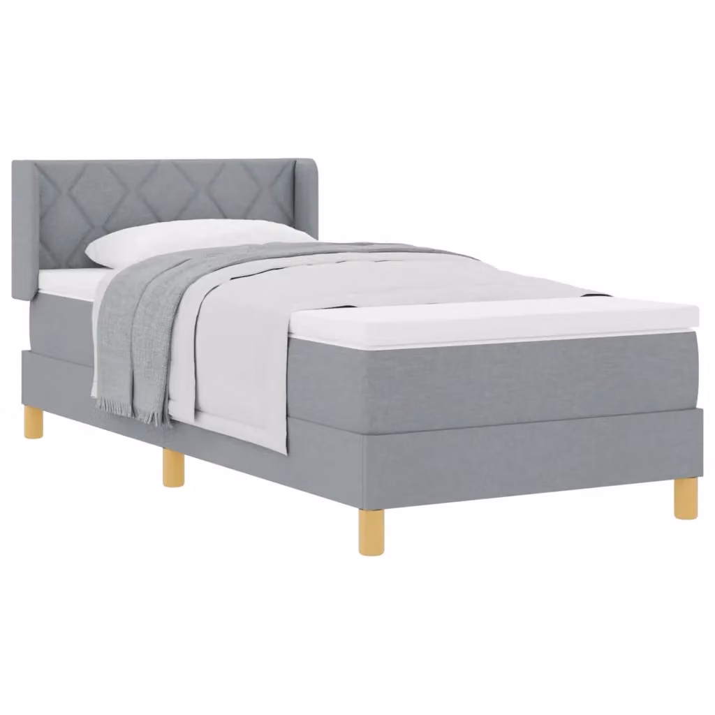 vidaXL Letto a molle con testiera moderno in tessuto Grigio, L: 90 cm, P: 200 cm – 2