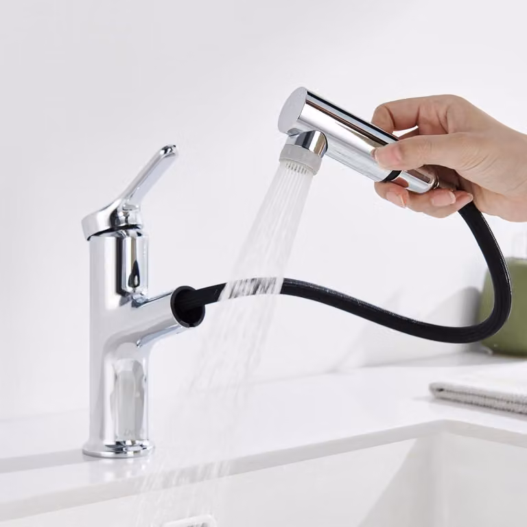 Rubinetto estraibile da 60 cm, con 2 getti, monocomando, per lavabo
