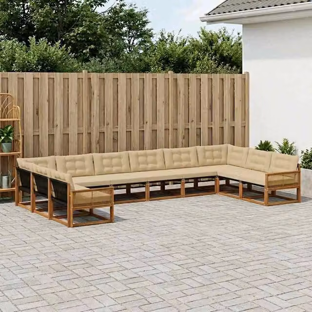 Set di divani da esterno 10 pz Naturale e Beige 3381717