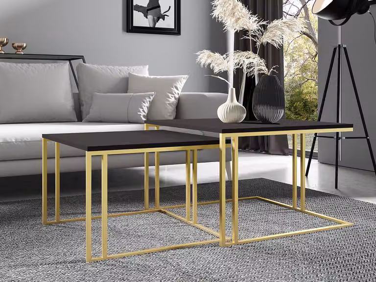Set di 2 tavolini da caffè PTYSIA - oro / nero molet