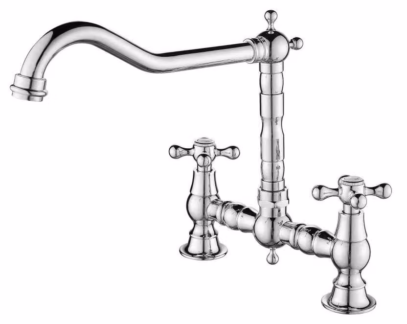 Miscelatore da cucina in stile vintage, cromato, con manopole a croce, modello Ascot, marca Aquanello
