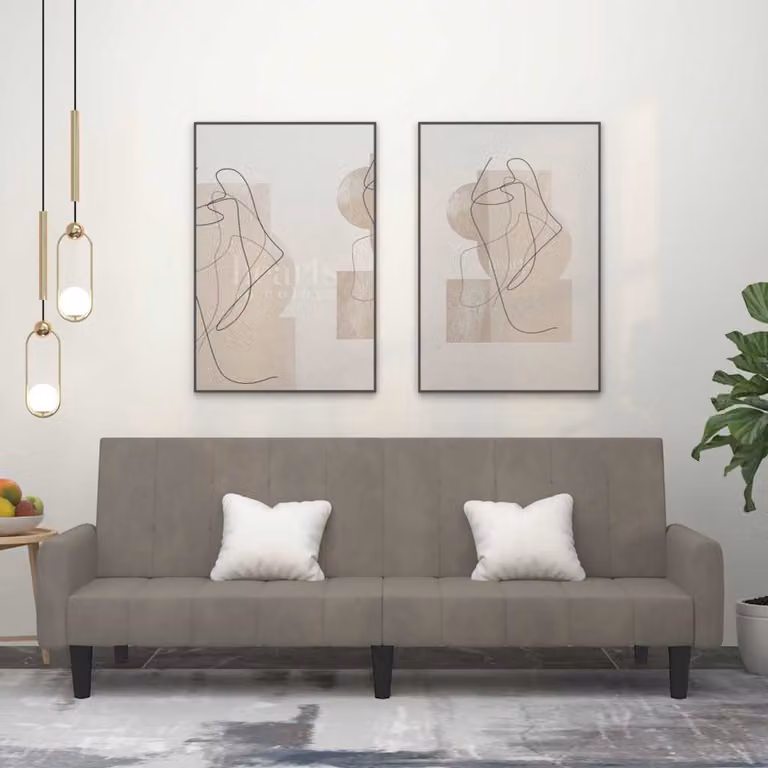 vidaXL Divano Letto Click-Clack in Velluto Grigio con Struttura in Legno Solido e Poggiatesta Regolabile
