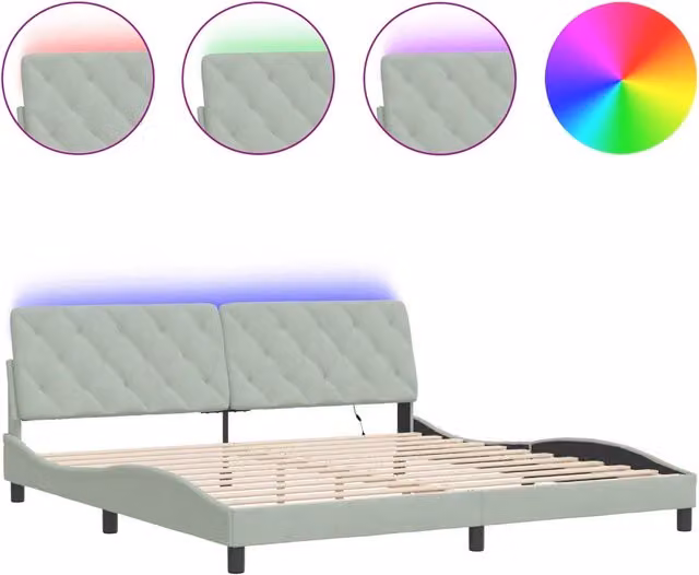 Letto matrimoniale | Letto per adulti | Giroletto con LED senza Materasso Grigio Chiaro 200x200 cm in Velluto