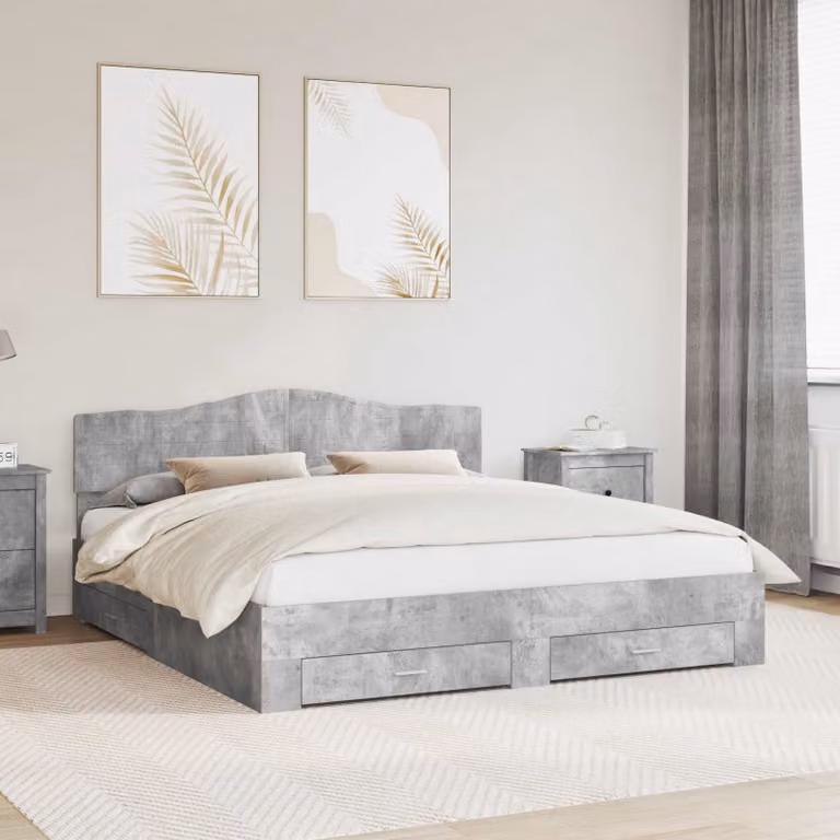 Struttura del letto con cassetto vidaXL in legno ingegnerizzato, Grigio, L/P/H: 183 x 203 x 90 cm, Misura 180 x 200 cm