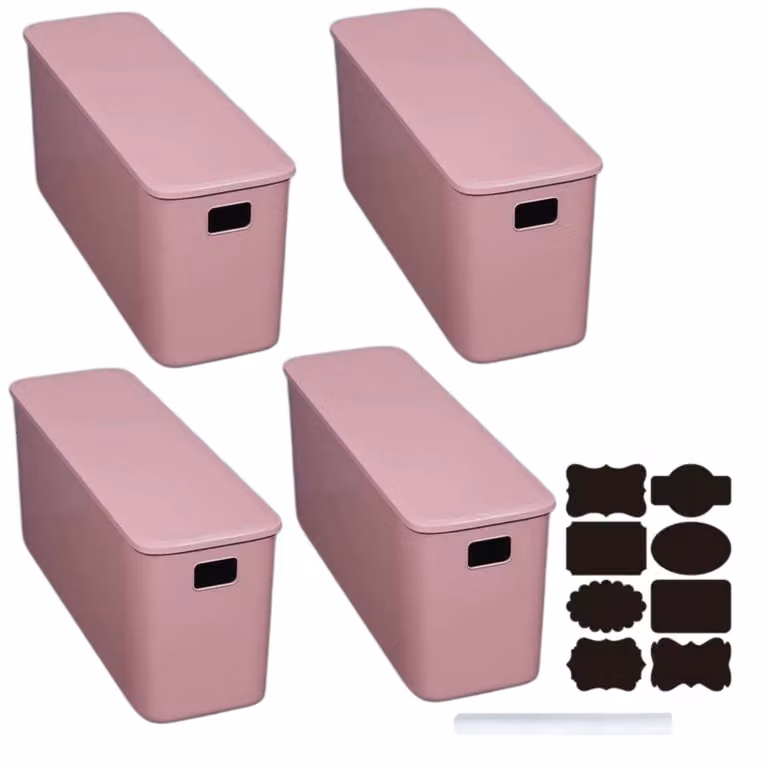 Set di 4 contenitori in plastica impilabili con coperchio