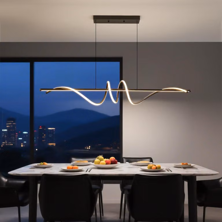 Lampada a sospensione per tavolo da pranzo, 100 cm, lampada a spirale per sala da pranzo, design moderno, nera, dimmerabile, con telecomando, lampada a sospensione LED per sala da pranzo, ufficio