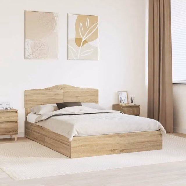 Letto con contenitore e cassetto moderno vidaXL in legno color marrone L: 140 cm, P: 190 cm, H: 90 cm