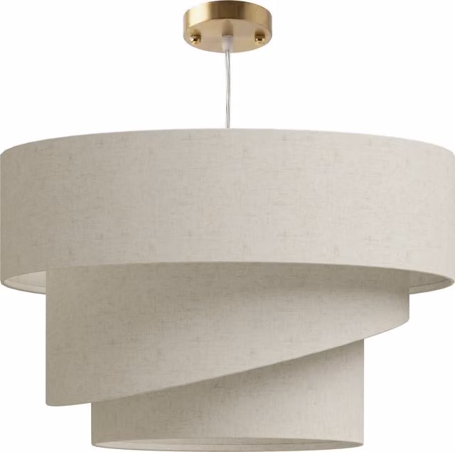 Lampada a sospensione HOMCOM con 3 paralumi in tessuto beige e dettagli oro, cavo regolabile fino a 120 cm
