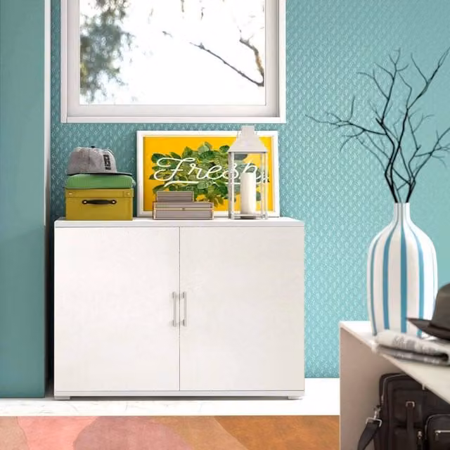 Armadio Multiuso Serafinito DMORA con 2 Ante e Ripiano, Bianco Opaco, L: 90 cm, P: 45 cm, H: 66 cm