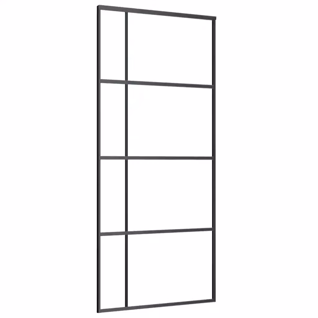 Porta Scorrevole Moderna vidaXL in Vetro Trasparente e Alluminio Nero L: 90 cm, H: 205 cm – 2