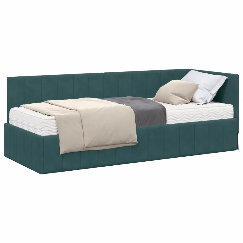 Letto Angolare Moderno vidaXL in Velluto Verde con 2 Materassi in Schiuma L/P/H: 204 x 140 x 80 cm – 2