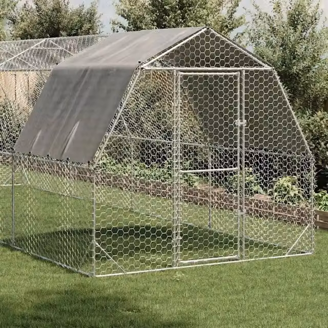 Recinto per polli con tetto Videx in acciaio zincato color argento L: 8 m, P: 2,5 m, H: 2,25 m – 1