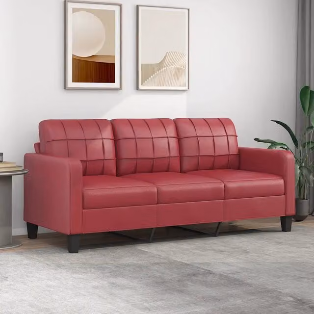 Divano a 3 posti moderno vidaXL in similpelle rosso con struttura in metallo per il tuo soggiorno L: 198 cm, P: 80 cm, H: 77 cm