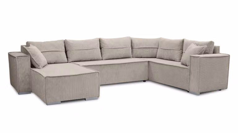 AX LIVING Divano angolare grande Lovere 314 cm - Divano beige con funzione letto e tessuto strutturato