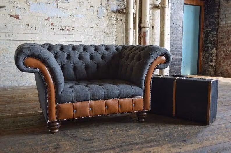 Design Sofa Sessel 1 Sitzer Couch Polster Luxus Klassische Textil Chesterfield