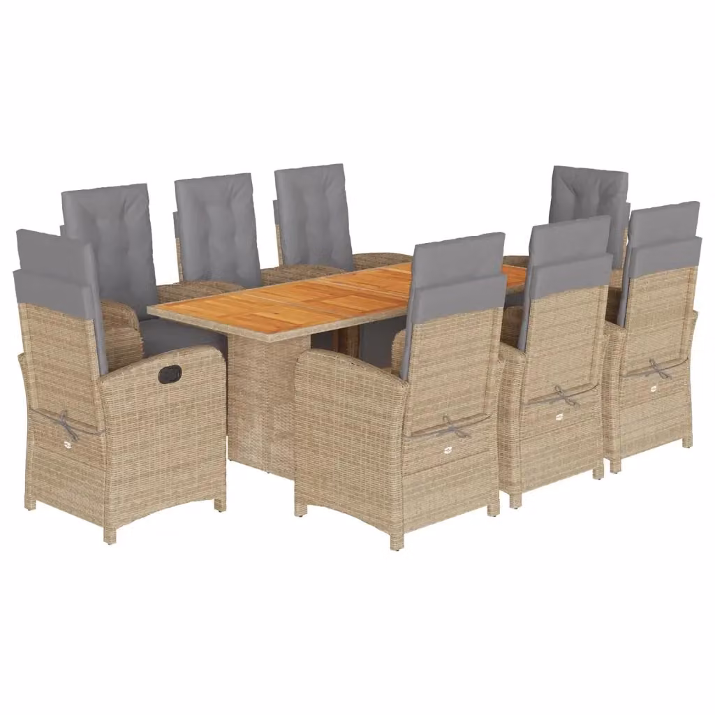 Set da pranzo da giardino vidaXL in polyrattan con cuscini beige e legno di acacia, 9 pezzi – 2