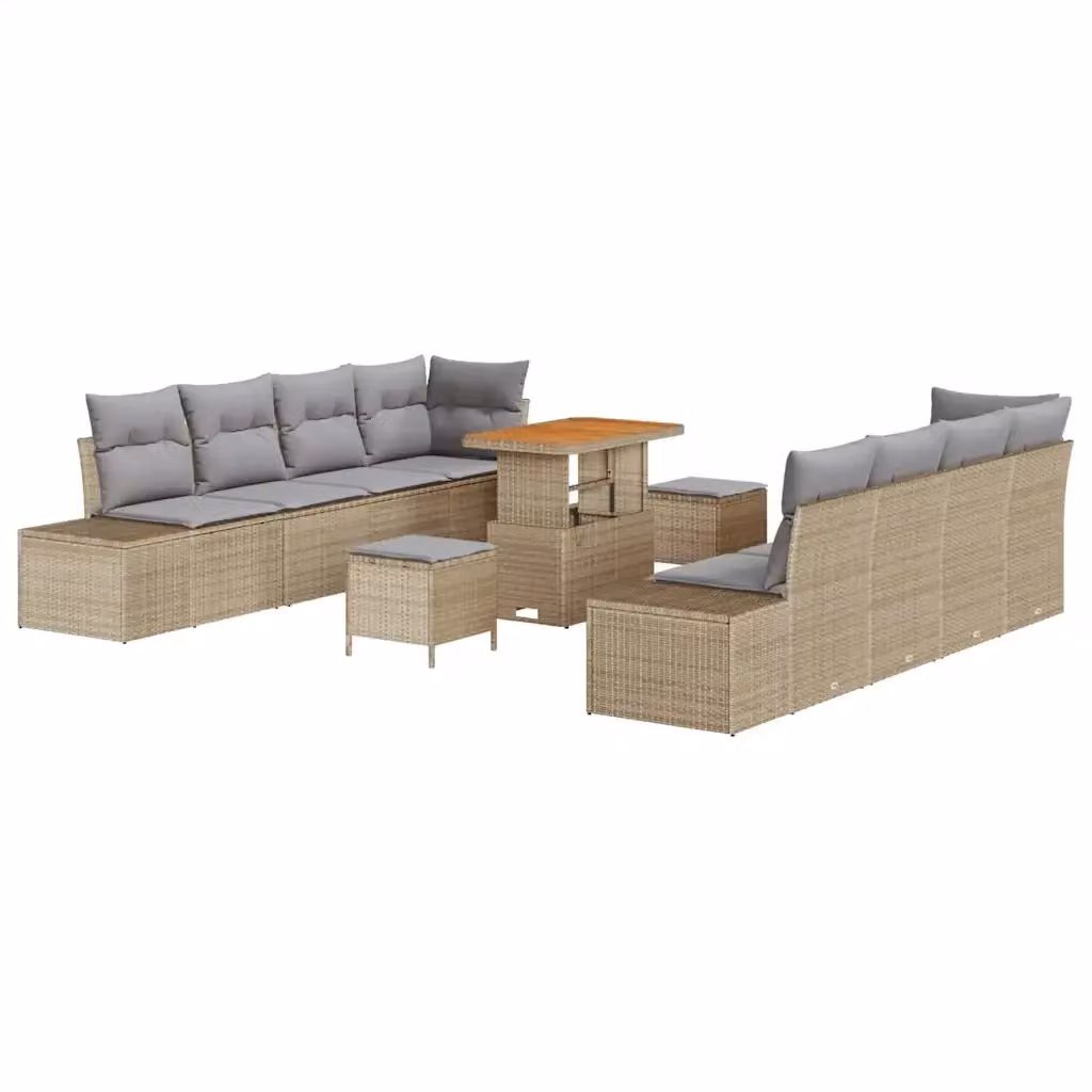 Set Divano da Giardino a Forma di U vidaXL Beige con Cuscini e Tavolino da Esterno in Rattan e Acciaio – 2