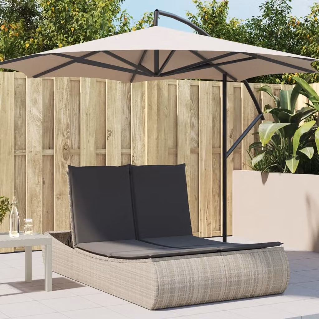 vidaXL Lettino Prendisole Doppio in Polyrattan Grigio Chiaro con Cuscini e Poggiatesta Regolabile