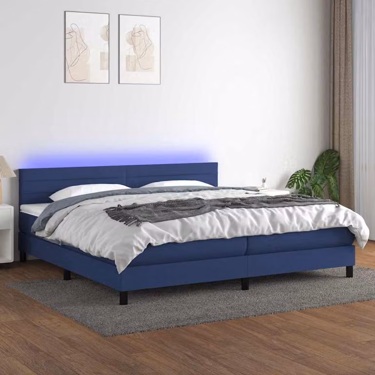 Letto Ibrido con Materasso e Illuminazione LED vidaXL in Tessuto Blu e Bianco L/P: 200 x 200 cm