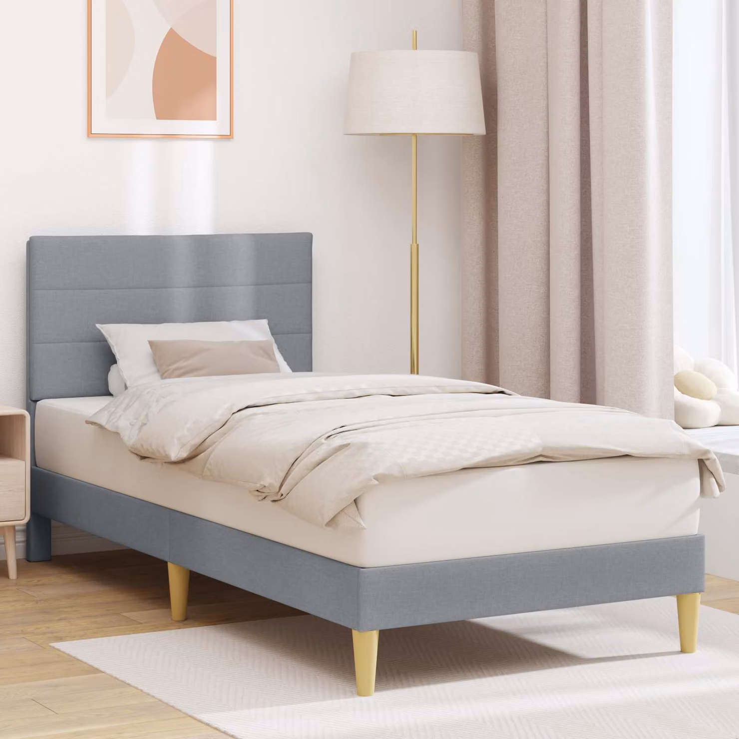 Struttura del letto imbottita moderna vidaXL in tessuto grigio, L 80 x P 200 cm