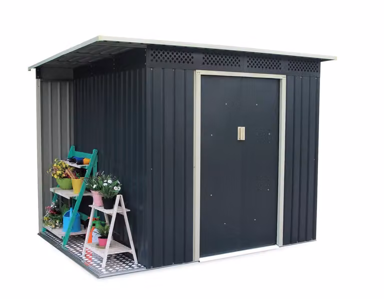 Casetta da giardino in metallo Rojaplast Chester A 247x117 cm grigio