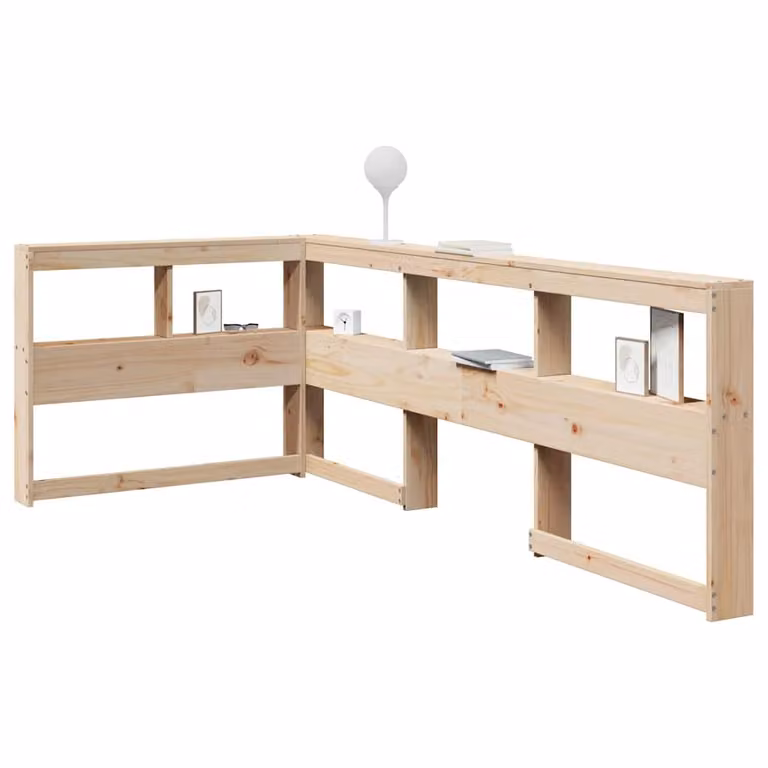 vidaXL Testiera con Libreria a L in Legno Massello di Pino, Colore Marrone e Beige, per Letto 80x200 cm
