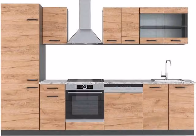 Cucina componibile moderna Vicco R-Line in rovere e antracite, L: 300 cm