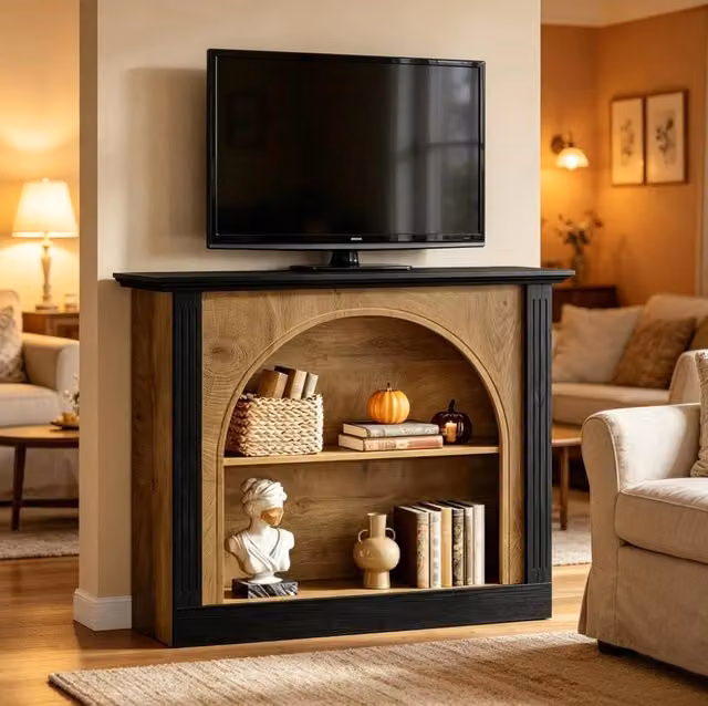 Consolle ULEVR 110x30 cm a 3 livelli con 2 ripiani, design moderno, nero rustico