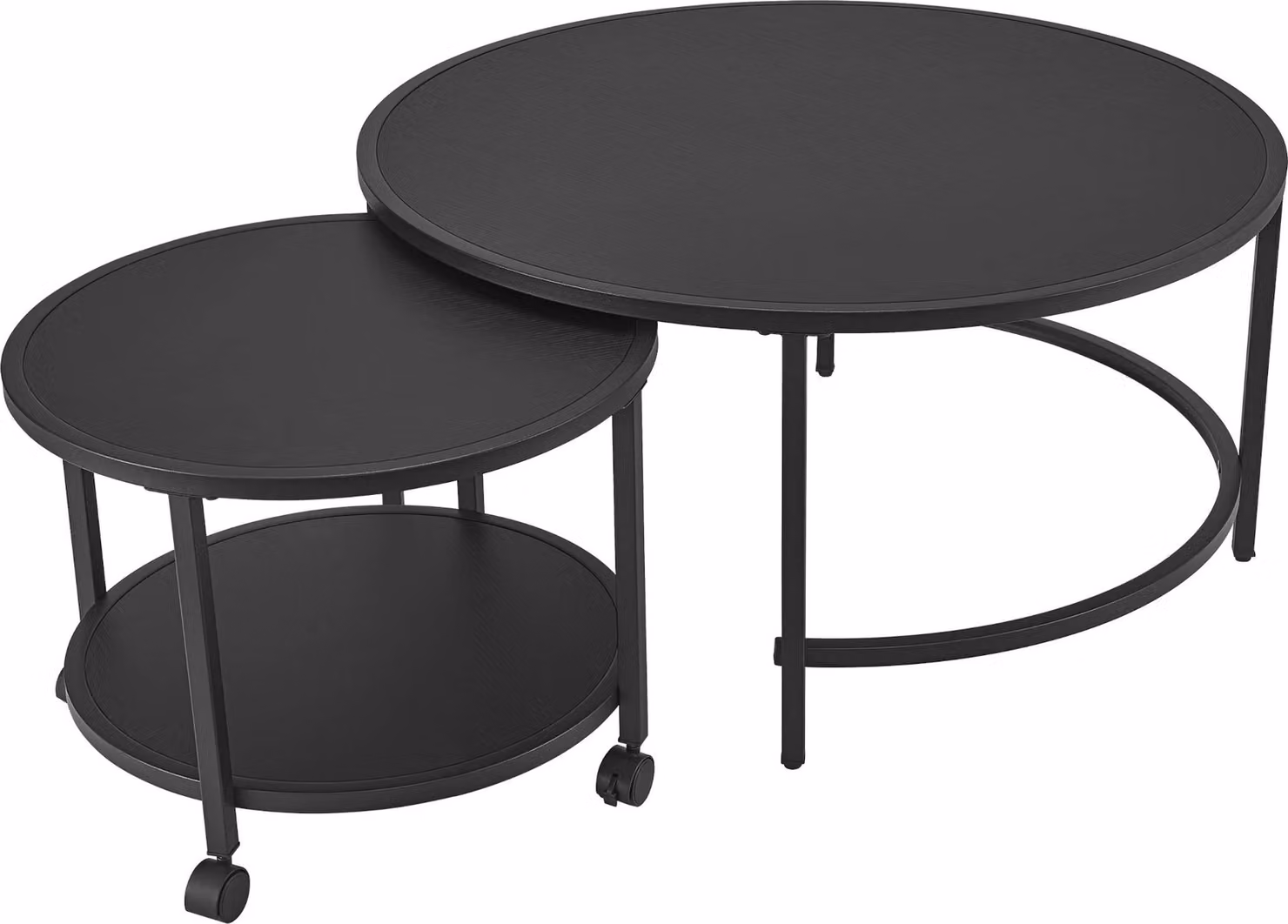 In And OutdoorMatch Tavolino Toby - Set di 2 - Rotondo - Nero opaco - Acciaio e truciolato - Design moderno