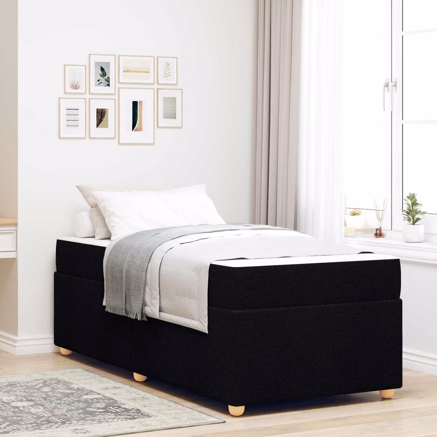 vidaXL Struttura letto con materasso in tessuto nero L 100 x P 200 cm – 1