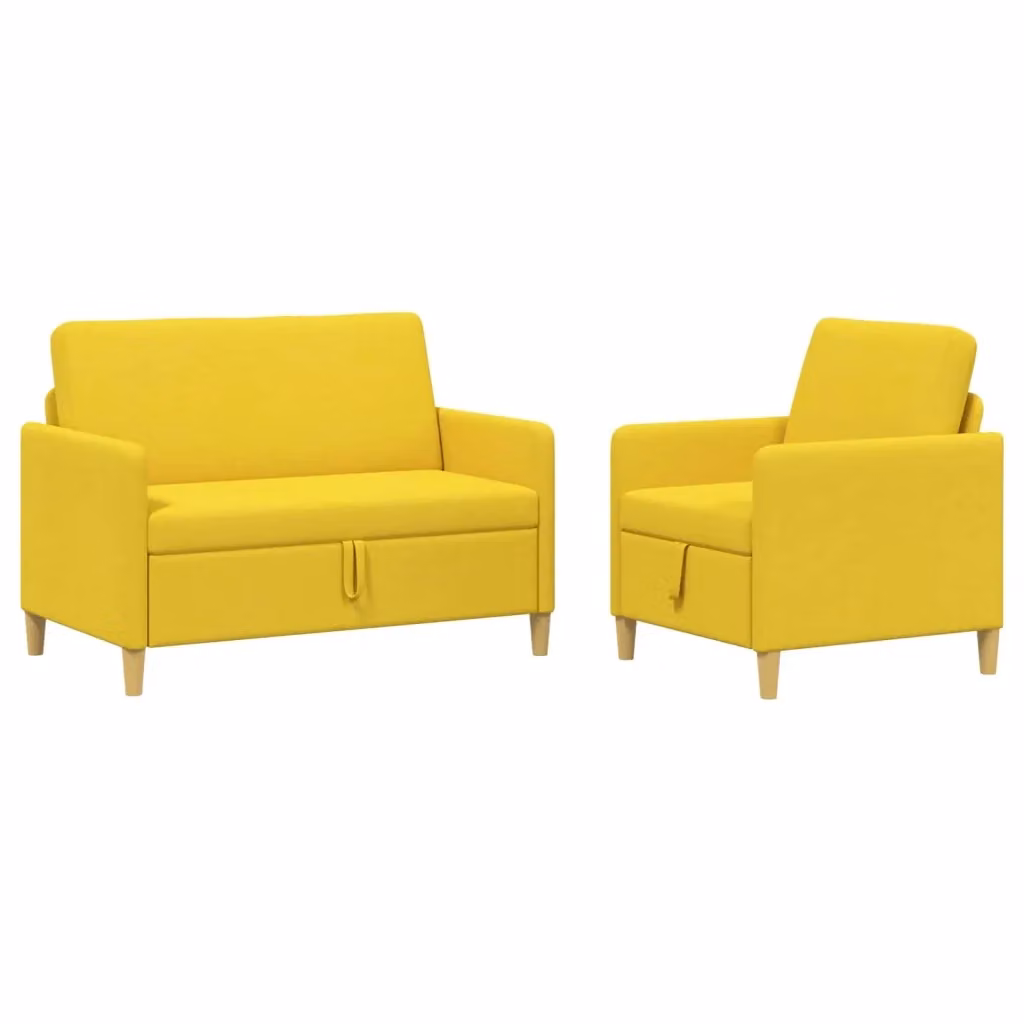 Set di divani vidaXL moderno in tessuto con contenitore, composto da un divano a 3 posti, un divano a 2 posti e una poltrona, colore giallo e marrone – 2