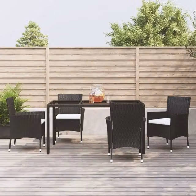 Set da Pranzo da Giardino 5 pz Nero con Cuscini in Polyrattan 3187318
