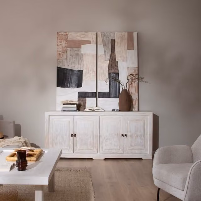 Credenza in legno massiccio di araucaria Banak stile shabby bianco