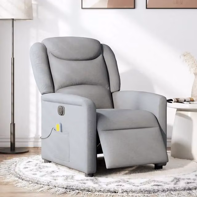 Poltrona | Sedia Relax Reclinabile Massaggio Elettrica Grigio Chiaro Tessuto