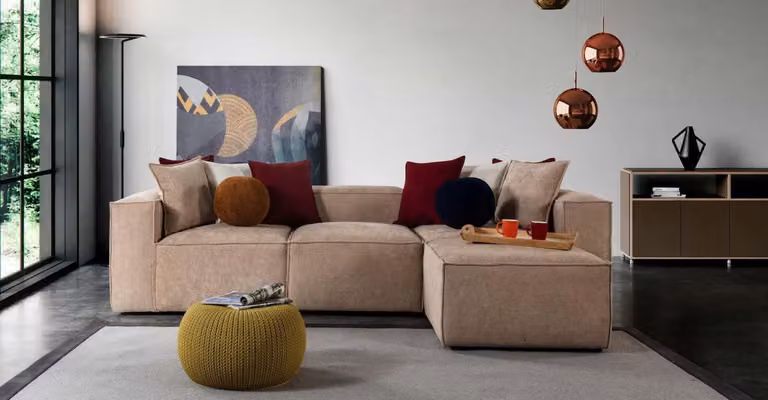 Beiges Wohnzimmer Luxus Ecksofa L-Form Sofa Polster Moderne Couchen