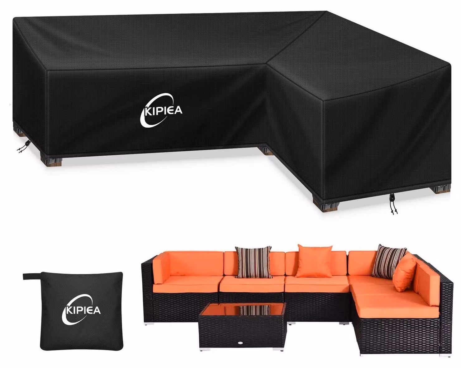 Copertura per mobili da esterno a forma di L, realizzata in tessuto 420D, impermeabile e resistente al vento, dimensioni 250x200x85x78 cm