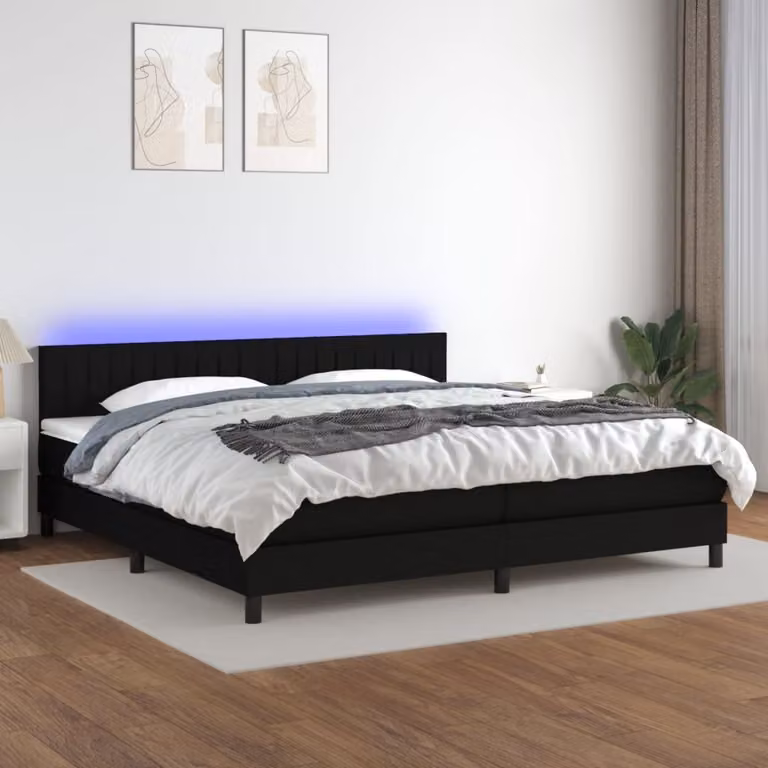 Maison Exclusive - Letto a Molle Materasso e LED Nero 200x200cm in Tessuto