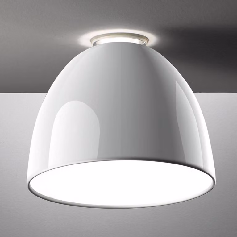 Artemide Plafoniera di design Nur Mini Gloss, dimmerabile, Bianco / Opale, Soggiorno / Sala da pranzo, Alluminio, Design, Plafoniera