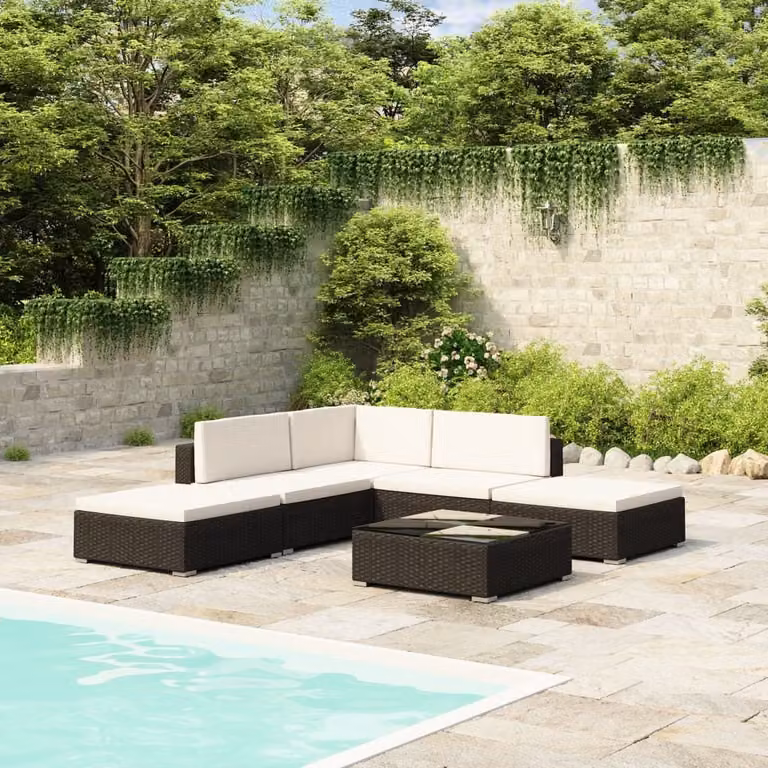 Maison Exclusive - Set da giardino 6 pezzi con cuscini in polyrattan nero