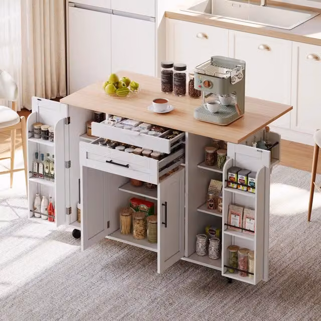 Isola Cucina con Piano Estraibile ¨C MINIMAL ¨C 120x45 cm, Legno, Bianco