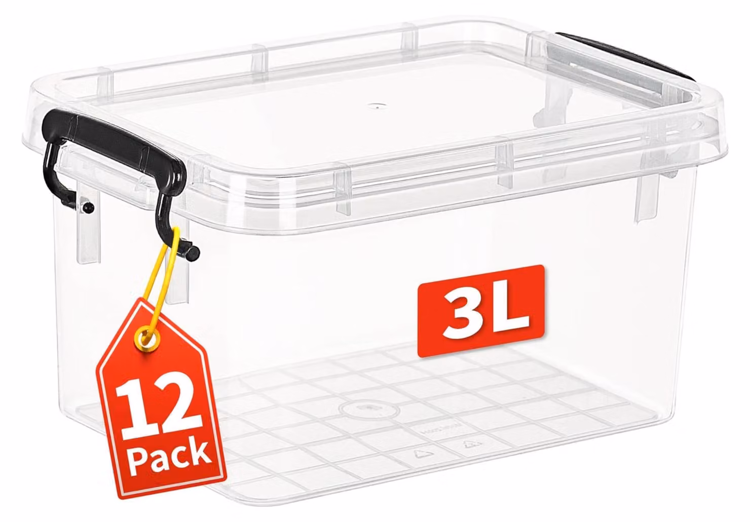 Set di 12 contenitori in plastica impilabili con coperchio, capacità 3 litri