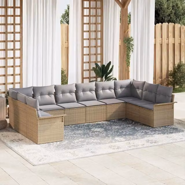 Set Divano da Giardino 10 pz Beige polyrattan 3345540