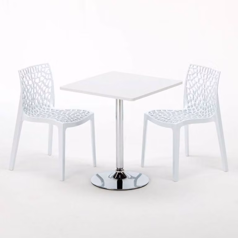 Tavolo quadrato bianco e 2 sedie in polipropilene colorato Set di bastoni per interni Grand Soleil Gruvyer Cocktail - Bianco