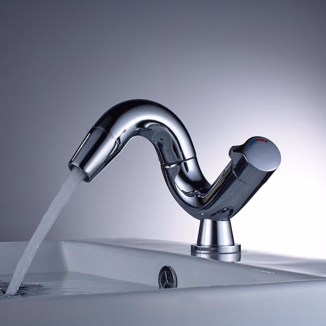 Miscelatore monocomando per lavabo, in ottone, finitura cromata, con un foro, da montare a parete