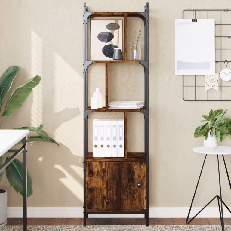 Libreria vidaXL in Legno Multistrato e Metallo, Stile Industriale, Colore Rovere Fumo, L 44,5 cm x P 15 cm x H 154,5 cm