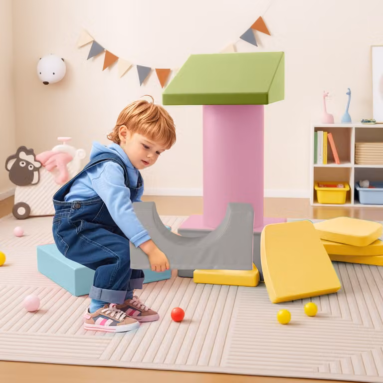 Set di 10 giocattoli da arrampicata in schiuma morbida Costway per bambini, blocchi da costruzione gialli e multicolore