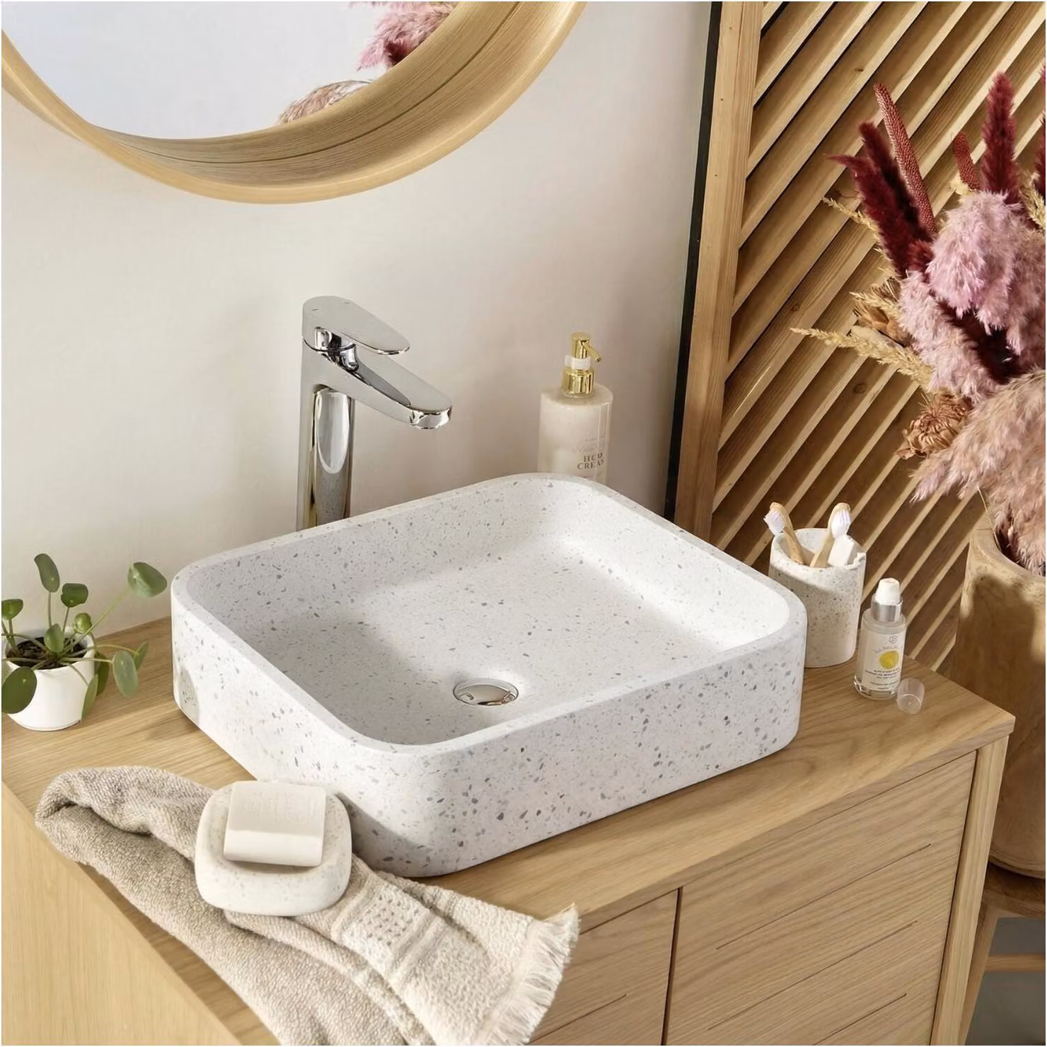 Lavabo da appoggio rettangolare in terrazzo 45x38cm